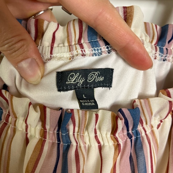 Lily Rose | Striped Off-Shoulder High Low Romper | Size L - Picture 7 of 13